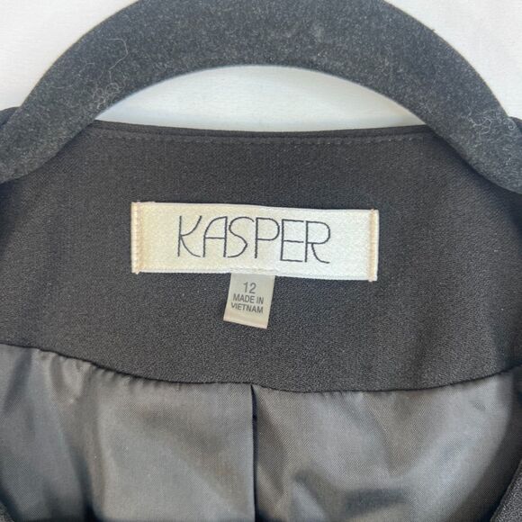 Kasper Bold Tweed Contrast Trim Cropped Career Blazer Academia Office Size 12 - Picture 6 of 9